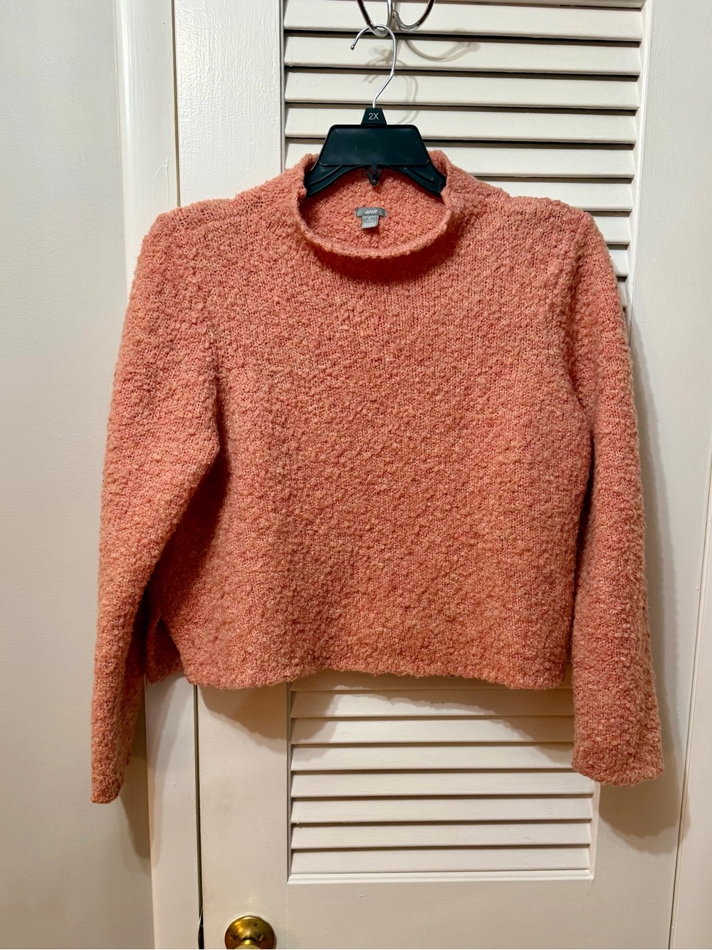 aerie Coral Textured Mock Neck Sweater